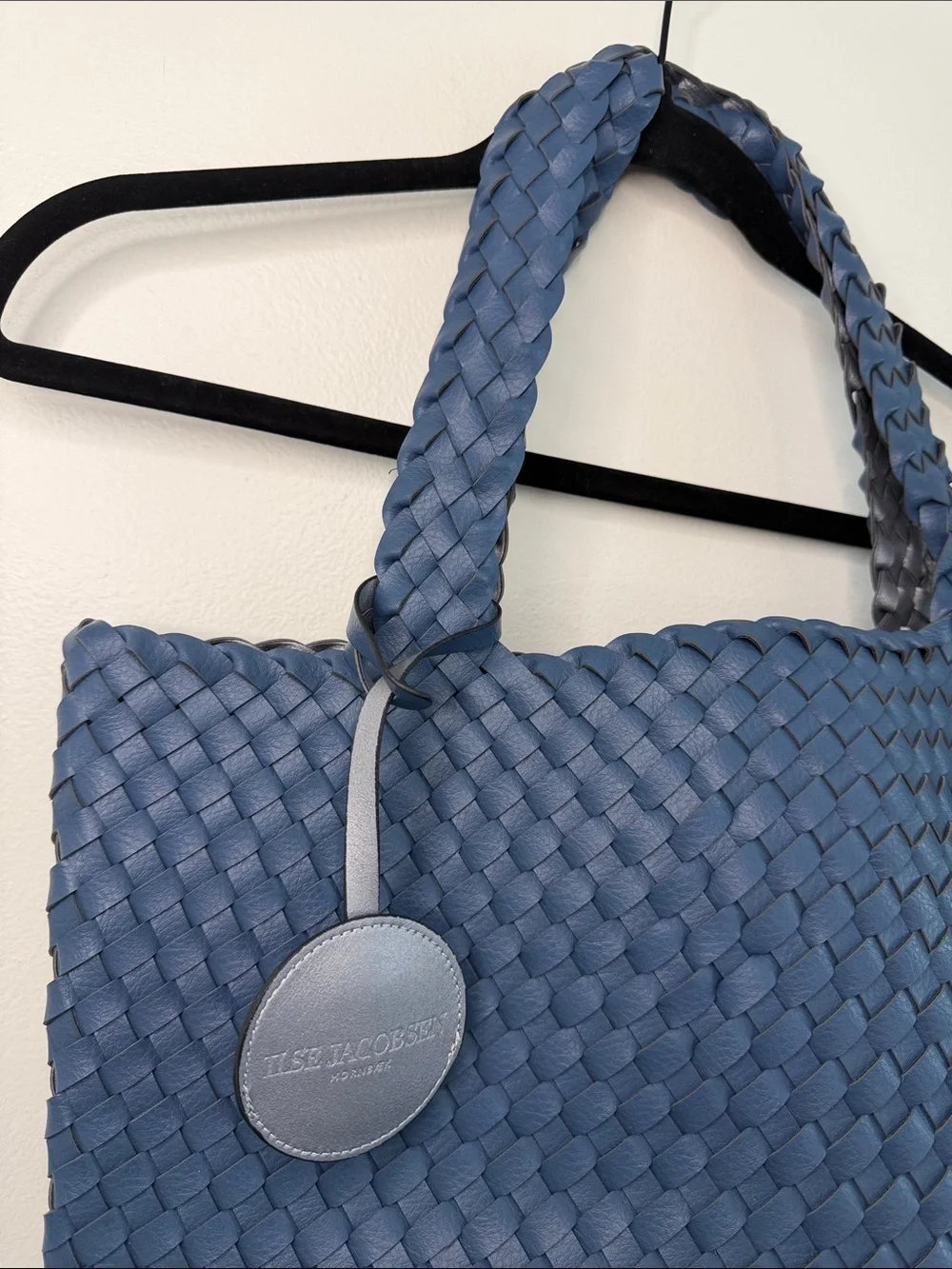 Ilse Jacobsen Reversible Tote Bag Woven Vegan Leather Orion Blue EUC - Picture 3 of 8